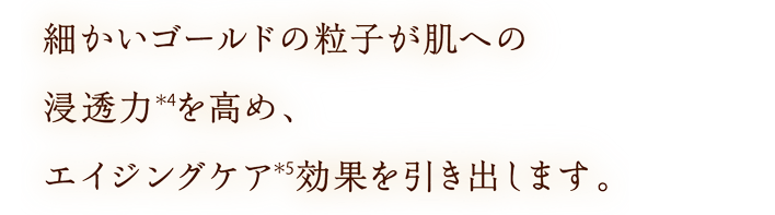 細かいゴールドの粒子が肌への浸透力(＊4)を高め、エイジングケア(＊5)効果を引き出します。
