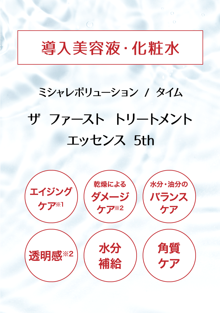 導入美容液・化粧水 ミシャレボリューション / タイム ザ ファーストトリートメント エッセンス 5th エイジングケア※1 乾燥によるダメージケア※2 水分・油分のバランスケア 透明感※2 水分補給 角質ケア