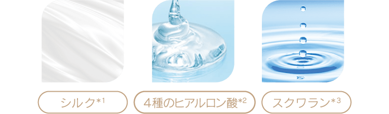 シルク(＊1)／4種のヒアルロン酸(＊2)／スクワラン(＊3)