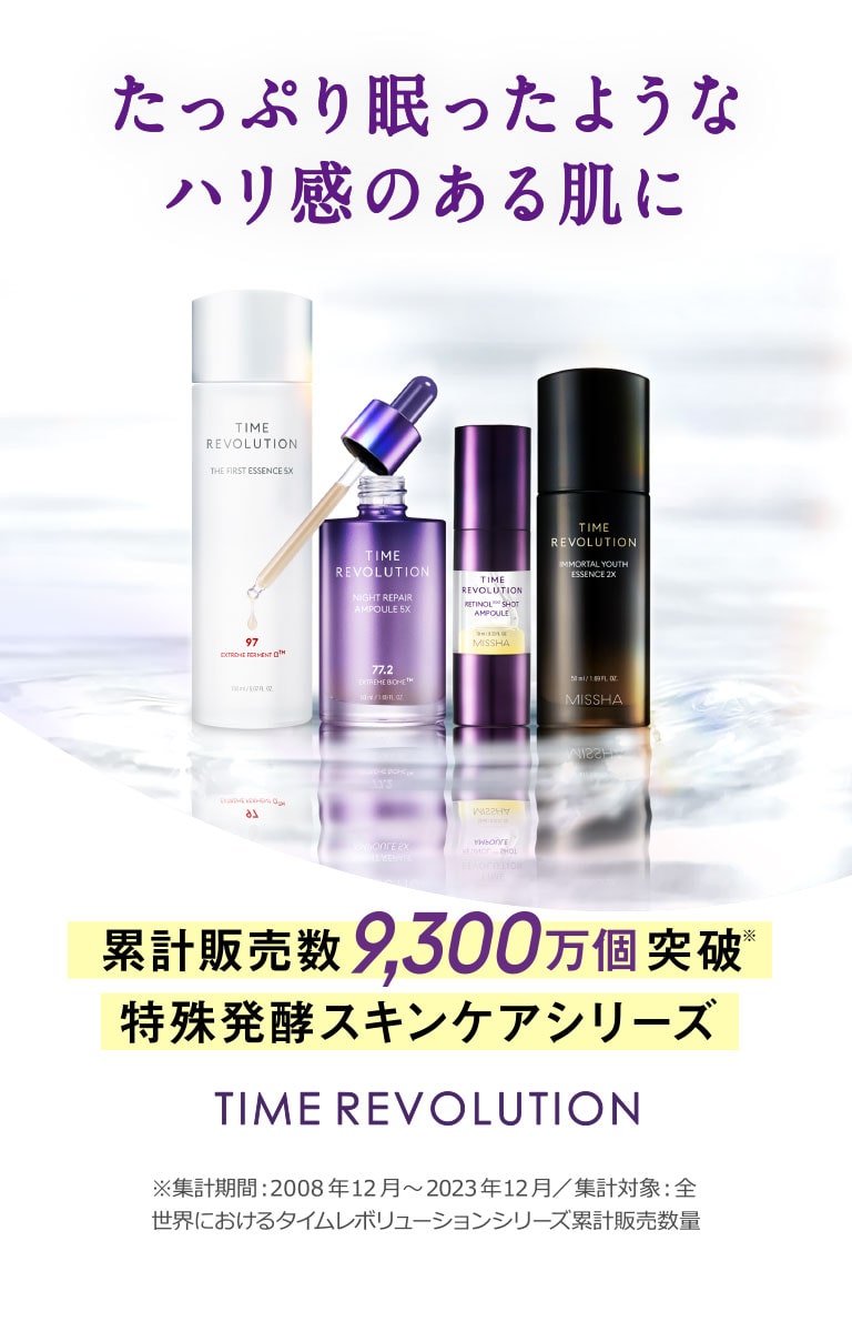 たっぷり眠ったようなハリ感のある肌に 累計販売数9,300万個突破※特殊発酵スキンケアシリーズMISSHA REVOLUTION ※集計期間:2008年12月～2023年12月／集計対象：全世界におけるミシャレボリューションシリーズ累計販売数量