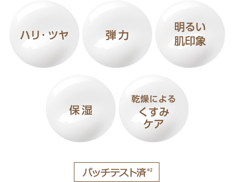 ハリ・ツヤ 弾力 明るい肌印象 保湿 乾燥によるくすみケア パッチテスト済*2