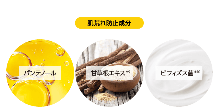 肌荒れ防止成分 パンテノール 甘草根エキス*9 ビフィズス菌*10
