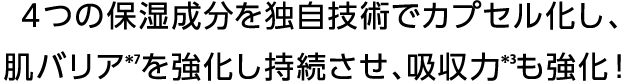 ４つの保湿成分を独自技術でカプセル化し、肌バリア＊7を強化し持続させ、吸収力＊3も強化！