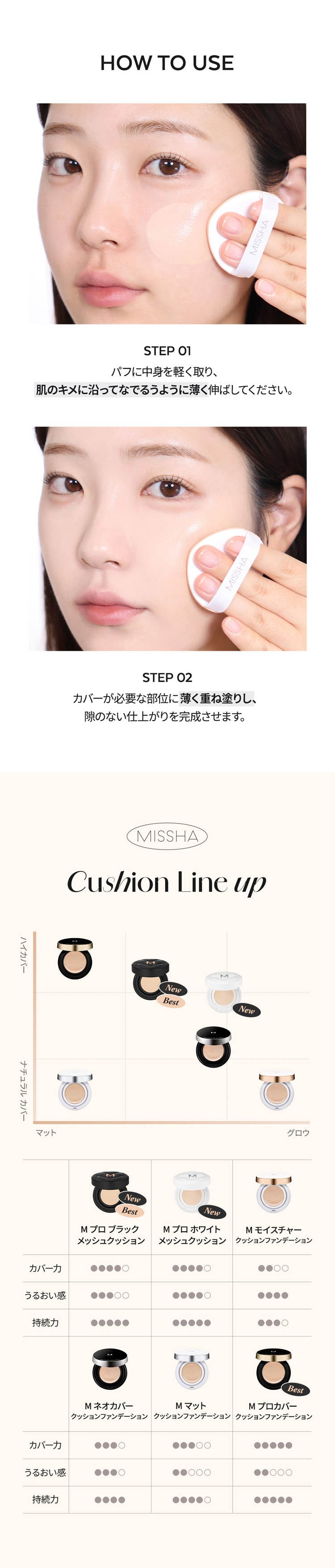 ミシャ M プロ  ホワイト メッシュクッション シルキーグロウ